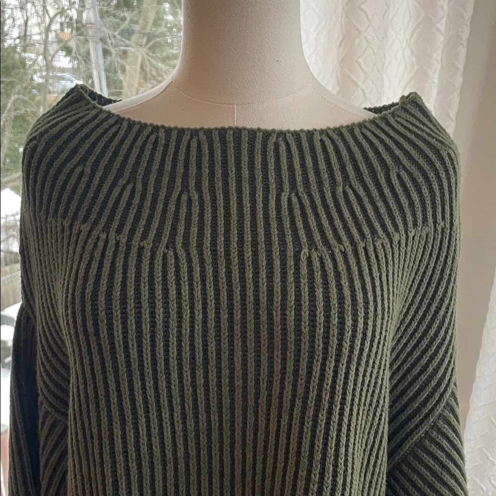Free People Boat Neck Olive Green Ribbed Knit Sweater Dress Small - Picture 7 of 9